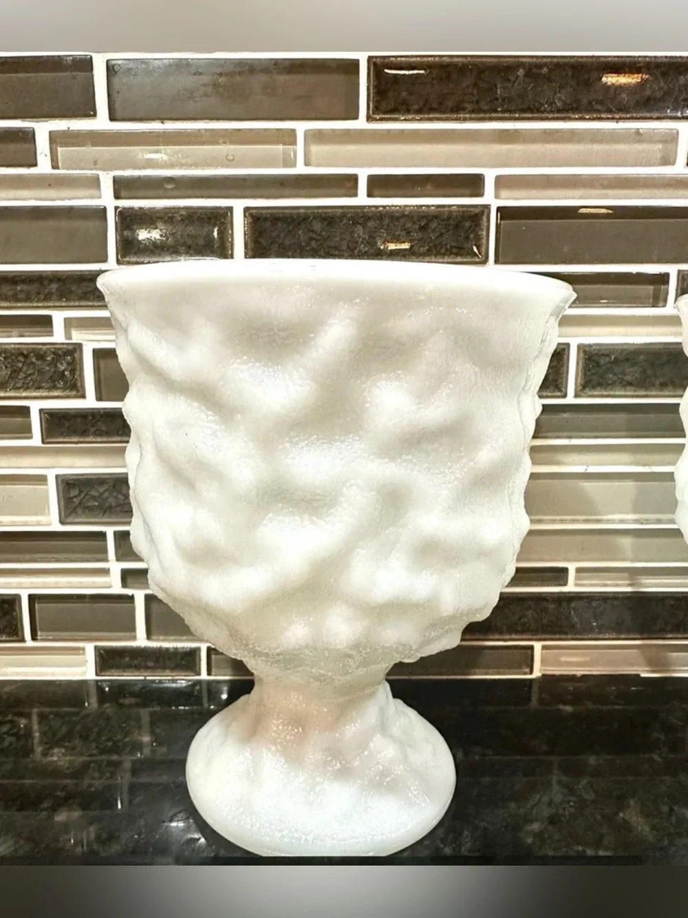 VTG MCM Honeycomb White Milk Glass Pedestal Planter by E.O Brody M3000 USA